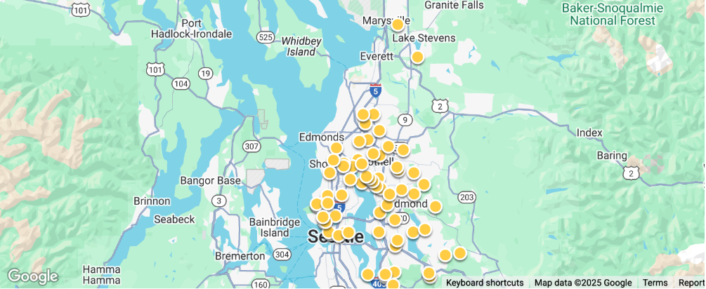 Wei Li's listings and sales map showing 77 transactions across Seattle area